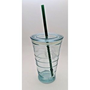 Starbucks Recycled Glass Cold-To-Go Cup Spain Siren Logo 16 oz Grande Straw NEW